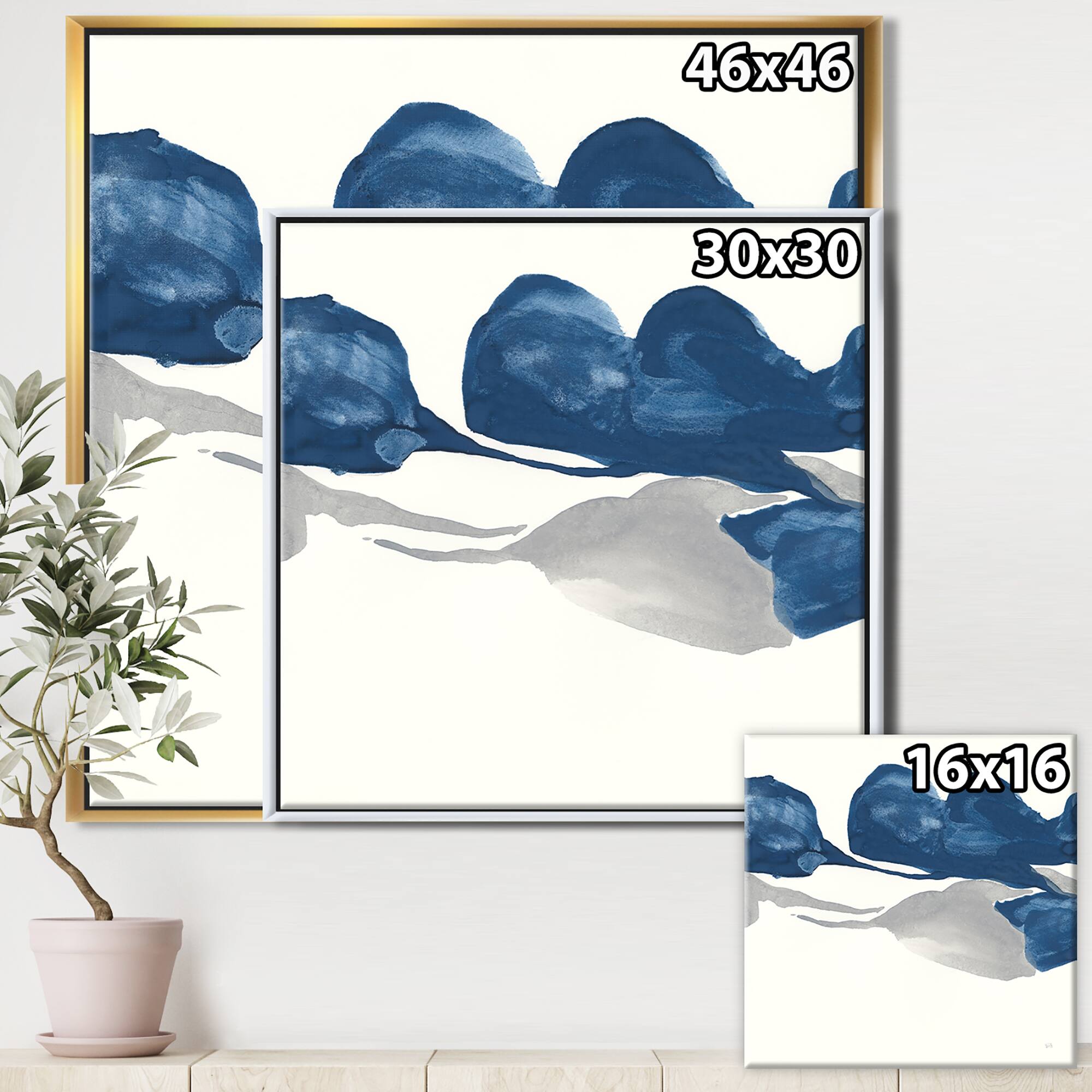 Designart - Gouache Sapphire on Gray III - Modern & Transitional Framed Canvas